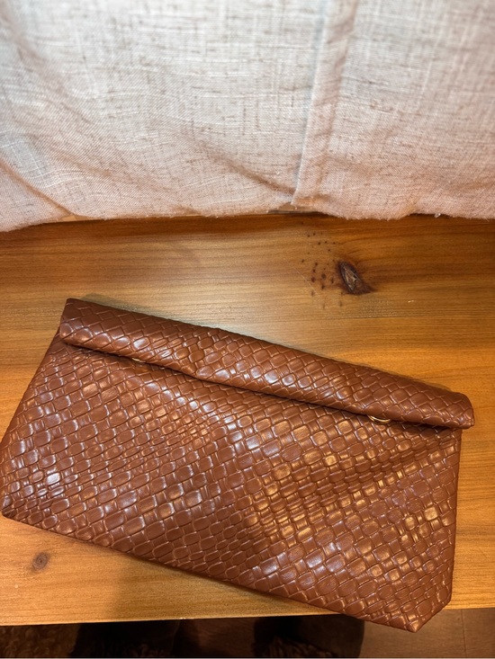 Handbags - Cognac Croc-Embossed Roll-Top Clutch